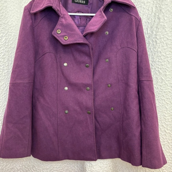 Guess Women's Purple Wool Peacoat Snap Button Embroidered Size M - Picture 8 of 13